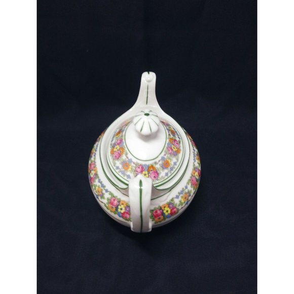 Beautiful Rose Red Green White Ceramic Sugar Bowl W/Holder Led F&W Mark Sign - Picture 9 of 12